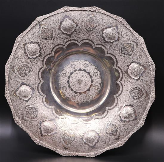 Persian footed engraved and embossed white metal bowl